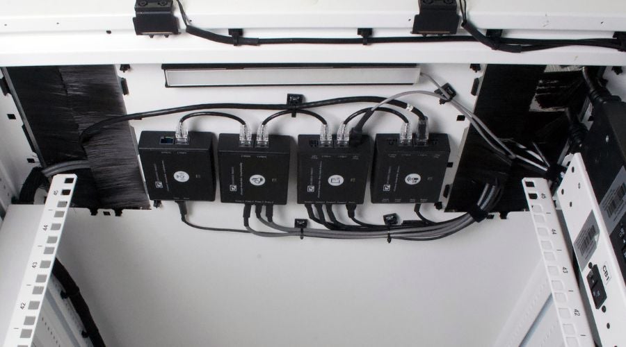 CPI eConnect® Sensor Array Hubs installed inside a data center cabinet for centralized cabinet-level monitoring.