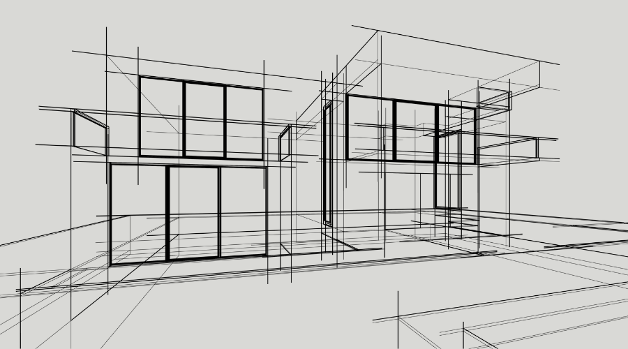 Wireframe drawing of a building