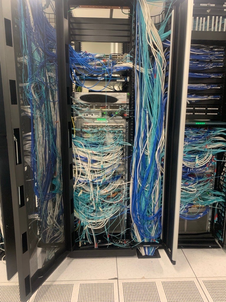 Photo: Excess cable slack from leaves little room for proper routing or future changes. 