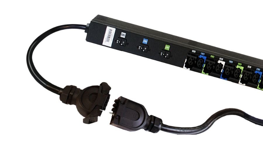 eConnect® Universal Input PDU with detachable input cord and color-coded outlets for flexible rack power.