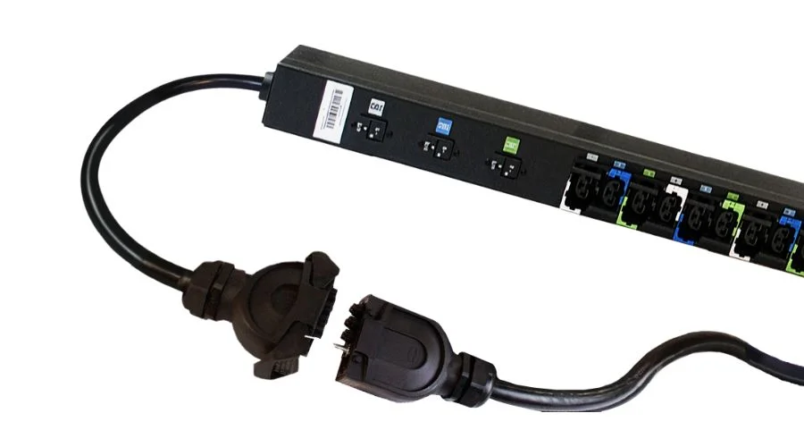 eConnect® Universal Input PDU with detachable input cord and color-coded outlets for flexible rack power.