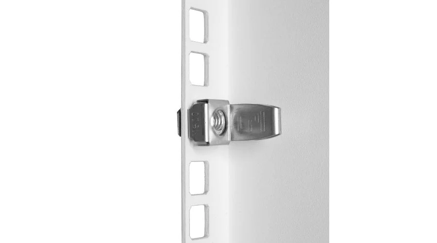 CPI Clik-Nut tool-less cage nut installed on a cabinet mounting rail.