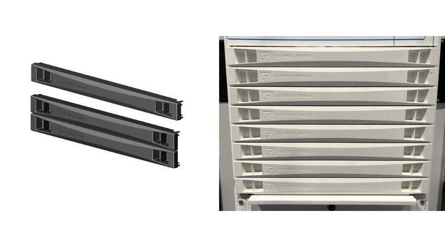 Filler Panels block unused rack spaces in the ZetaFrame® Cabinet to stop recirculation and improve cooling efficiency.