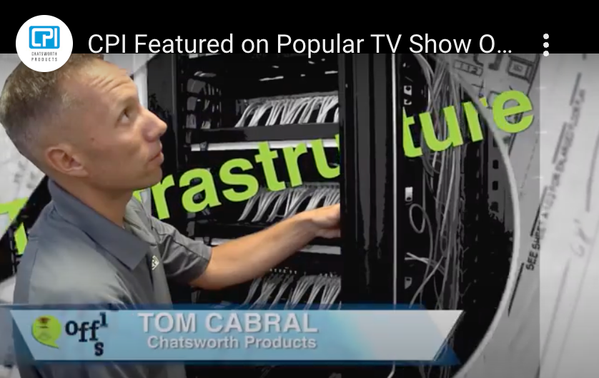 Man pointing at server cabinet with cables, text overlay reads 'Infrastructure'.